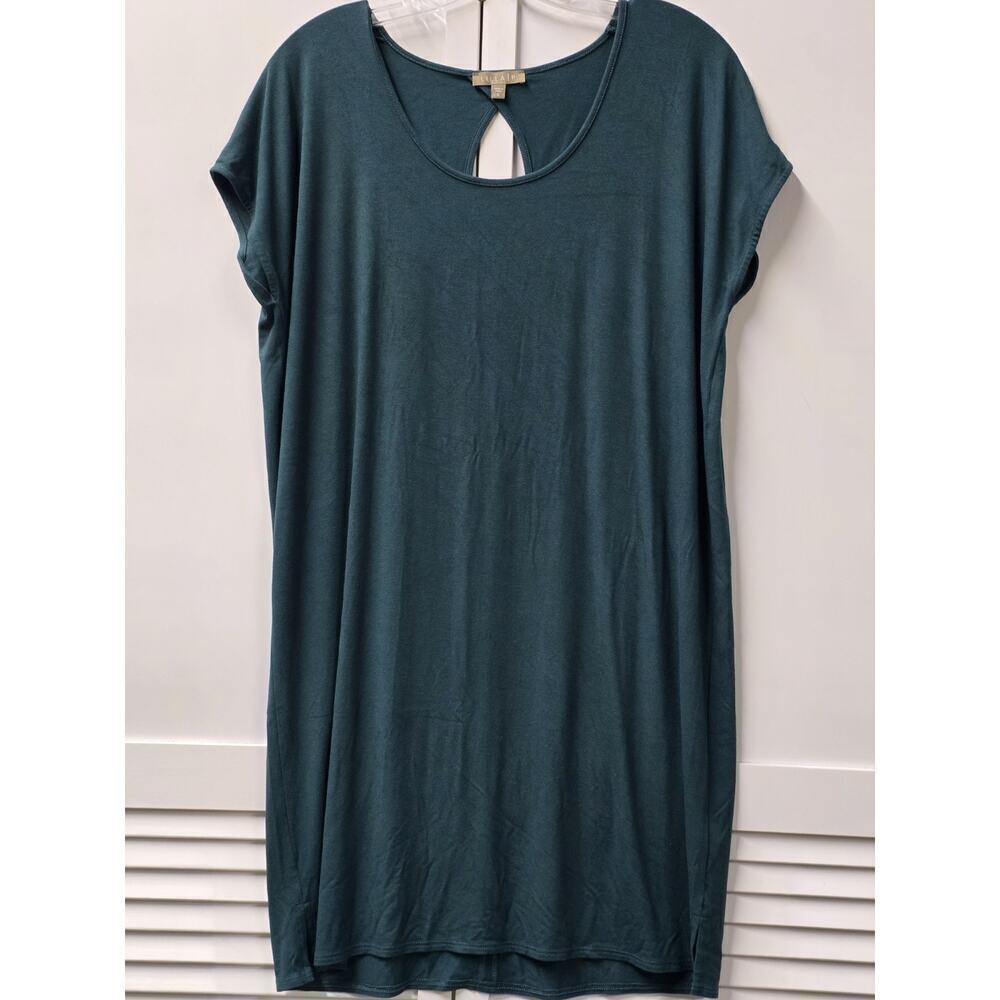 Lilla P Saddle Dress Forest Green Cap Slv Scoop Neck Stretch Pullover Size S